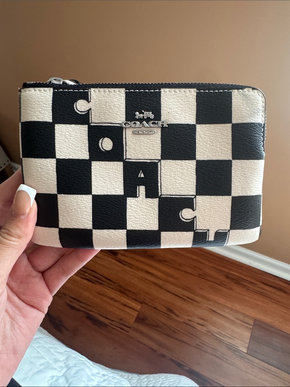 Coach Black & Cream Checkerboard Zip Pouch